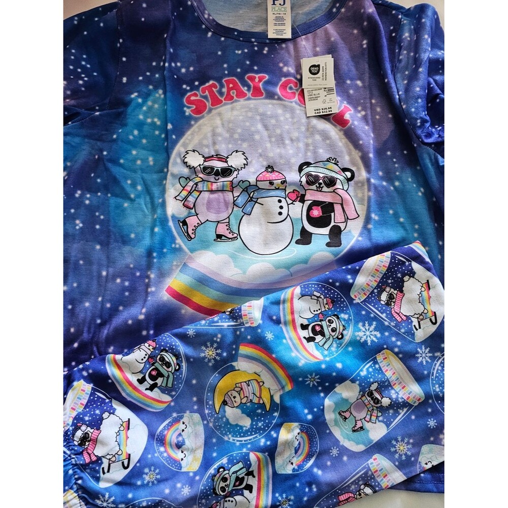 Pj Place Stay Cozy Snow Friends Galaxy Blue Kids Pajama Set- New